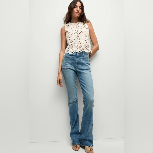Veronica Beard Beverly flare jeans with patch in seawaterstone NWT - Picture 3 of 8